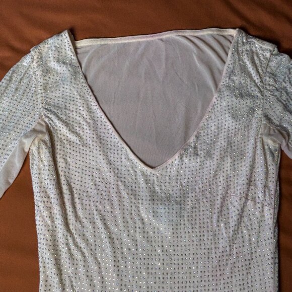 Bebe Light Pink Sparkly Gemstone Longsleeve Bodycon Dress XS - Picture 3 of 10